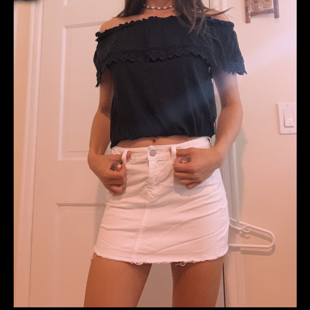 White Denim Mini Skirt